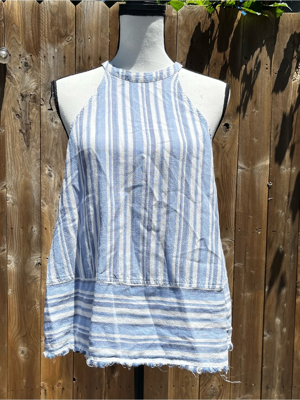 Cloth & Stone Anthropologie linen Blue and White Striped Halter Tank Top